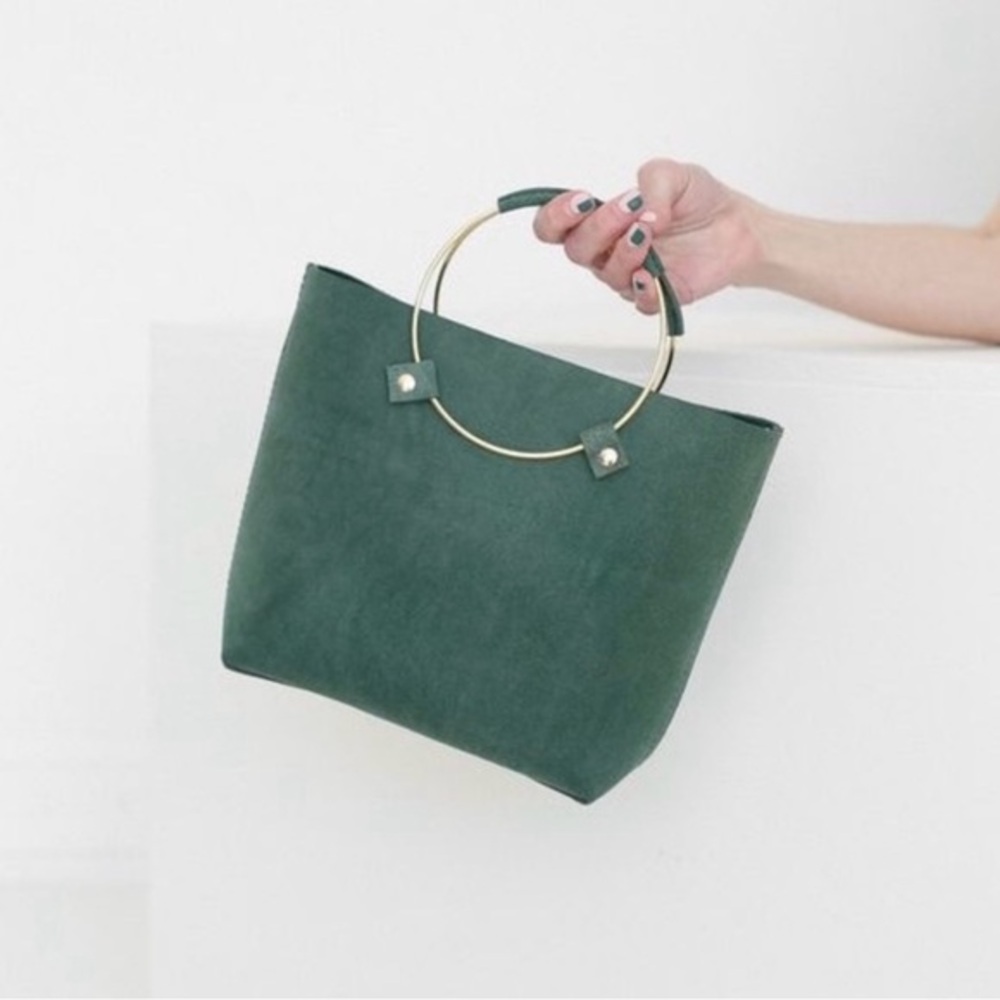Tribe Alive Suede Olive Green Crossbody Bag with Gold Handles